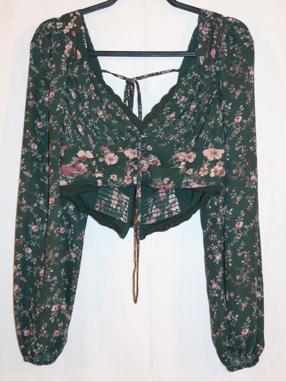 Altar'd State Forest Green Floral Crop Top.